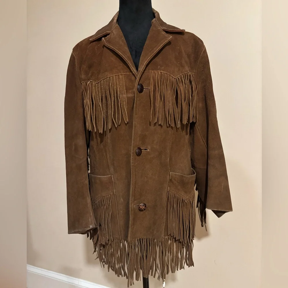 Pioneer Wear Vintage 70s Western Suede Fringe Jacket Size 34 Medium - Picture 2 of 9